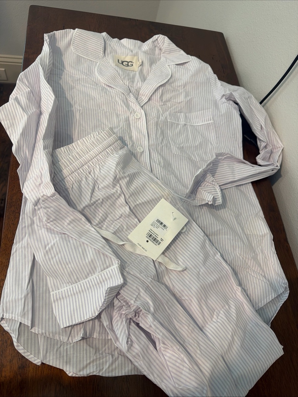 UGG Women's Lavender & White Striped Pajama Top and bottoms